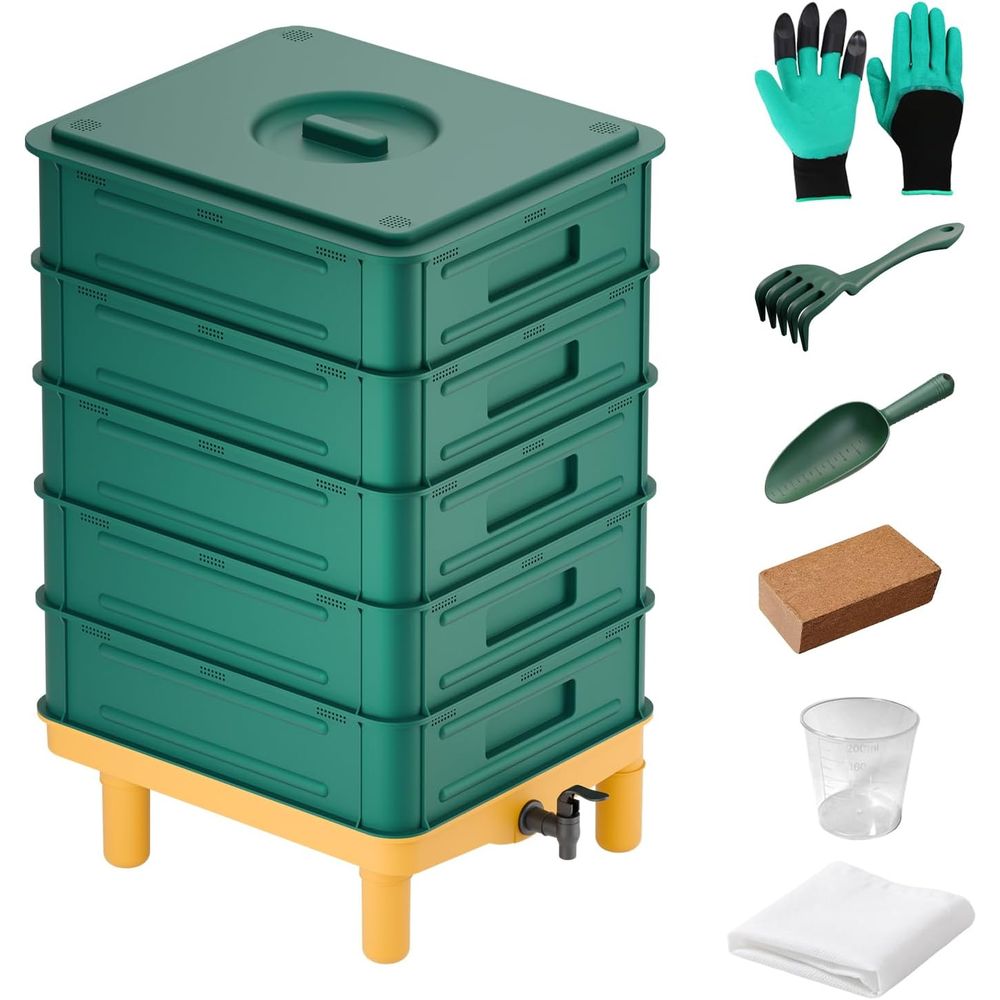 Composting Kit Indoor - 5-Layer 85L Worm Composting Bin for