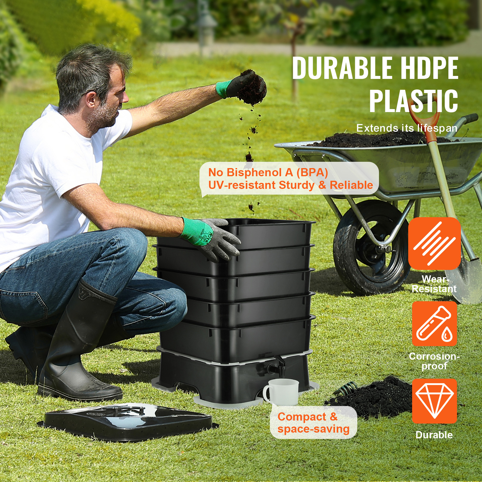 Composting Kit Indoor - 5-Tray Worm Composter Compost Bin Outdoor
