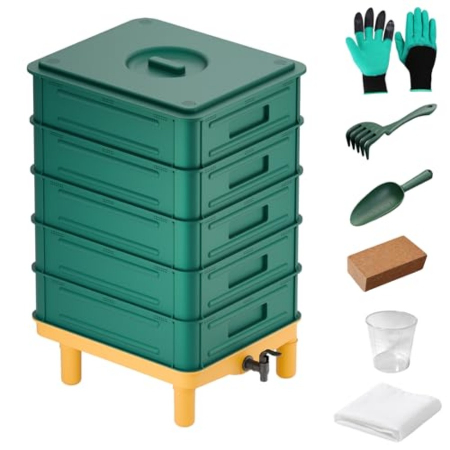 Composting Kit Indoor - 5-Layer Worm Compost Bin 85L Worm