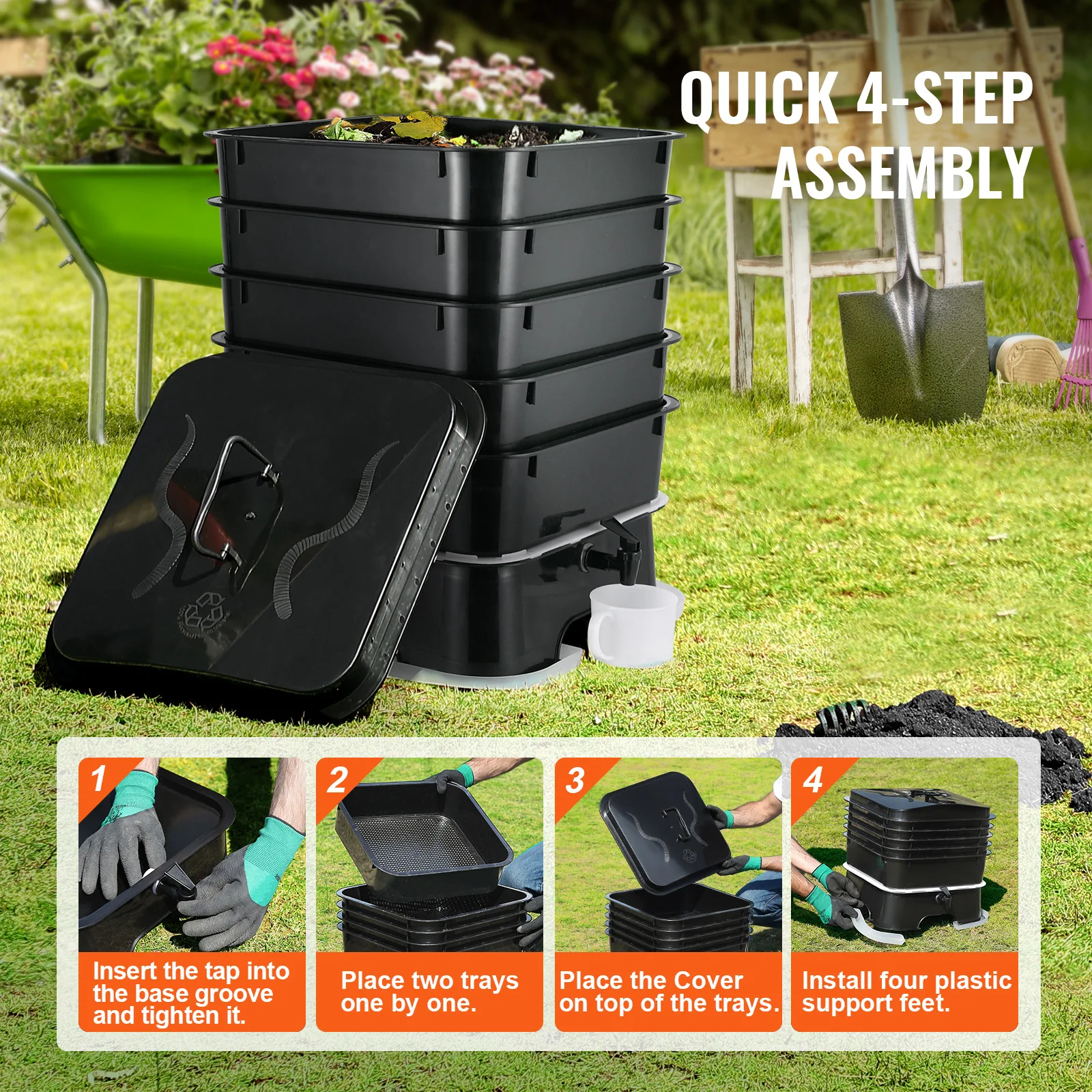 Composting Kit Indoor - 5-Tray Worm Composter Compost Bin Outdoor