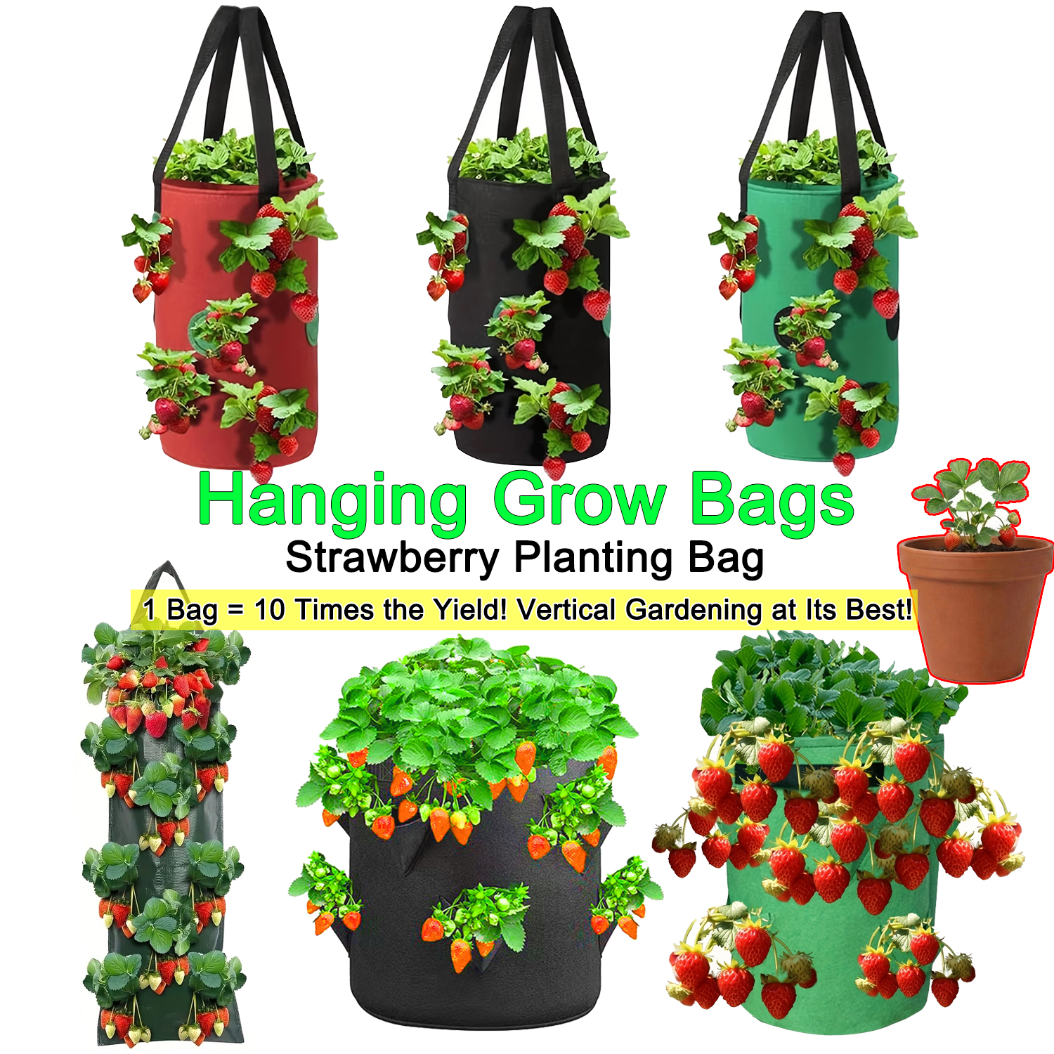 Hanging Grow Bags for Strawber - Vertical Planter Tower 评论和价格